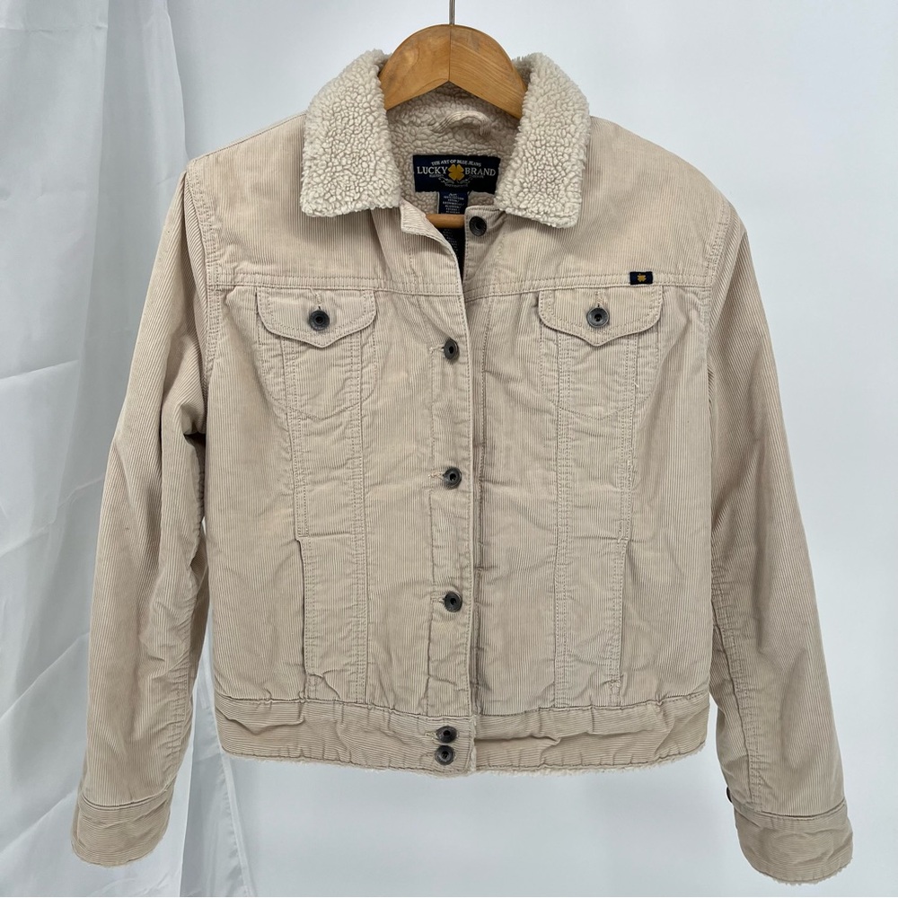 Lucky Brand Womens Corduroy Sherpa Lined Jacket Size S Trucker Cream